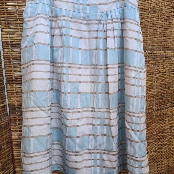 Pendleton Silk Cotton Blend Skirt Knee Length Lined SZ 8 Blue White Taupe Pleat - Picture 2 of 5